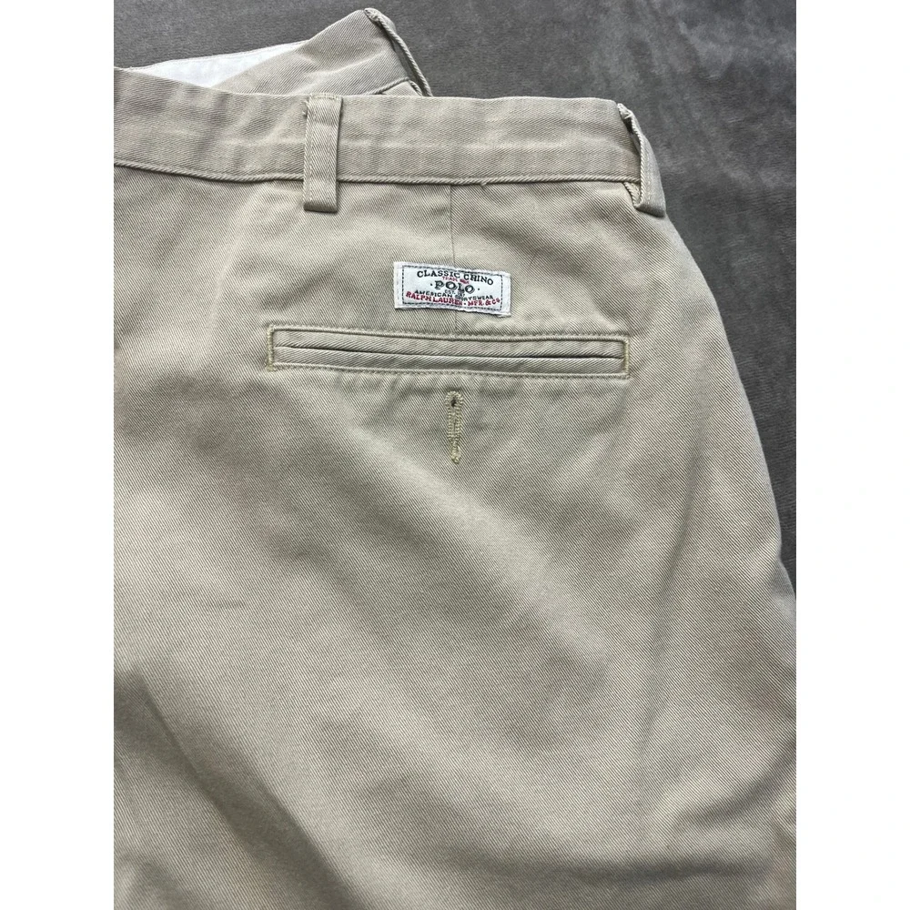 Polo Ralph Lauren Andrew Pant Mens 42x32 Tan Khaki Pleated Classic Chino‎ Cotton